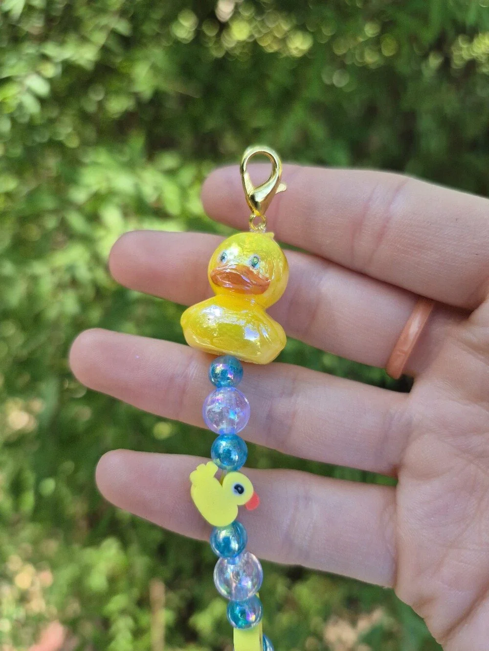 Handcrafted Blue Bubble Duck Keychain Charm